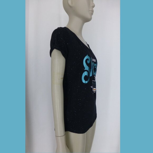 San Jose Sharks V-Neck Short Sleeve Sparkle Top (Size S) - Picture 3 of 10